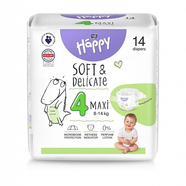 Підгузки дитячі одноразові HAPPY BELLA BABY maxi.(вага 8-14 кг, 14 шт)
